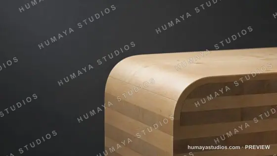 Curved Wooden Furniture Corner Against Dark Wall