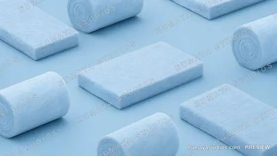 Blue Insulation Batts and Rolls on Blue Background