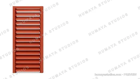 Red Window Shutter with Open Slates Isolated on White Background