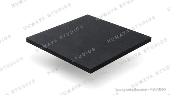 Black Granite Countertop Slab Floating on White Background