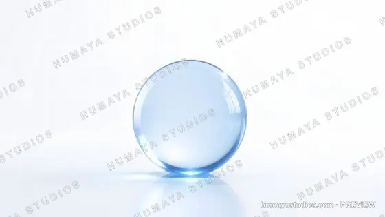 Transparent glass sphere on white background with reflections