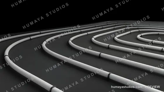 Underfloor heating system installation with coiled white pipes