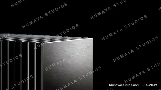 Brushed Steel Plates Stacked in Perspective on Black Background