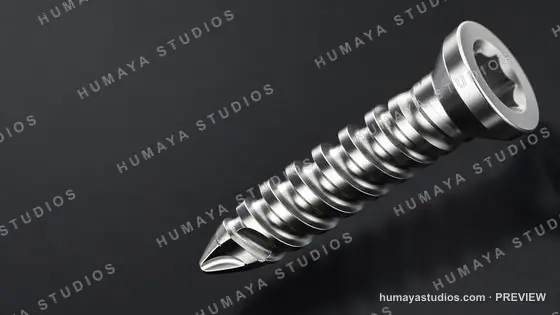 Titanium Medical Screw Isolated on Dark Background