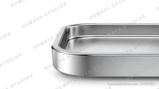 Metal Serving Tray Close Up Isolated on White Background