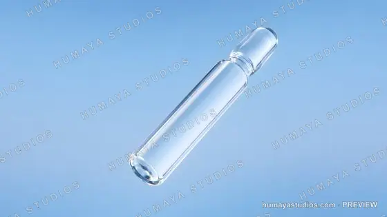 Glass Medical Ampoule Floating Against Clear Blue Gradient Background