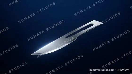 Surgical Scalpel Blade on Dark Blue Medical Background