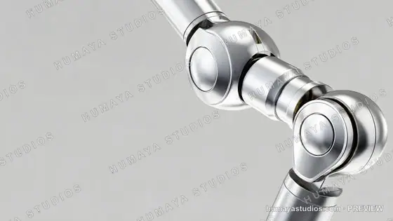 Metallic Robot Arm Close Up Against Clean Background