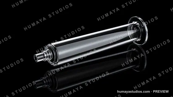 Glass Syringe Barrel on Black Background