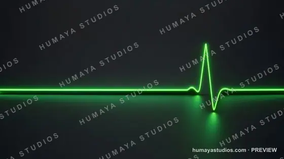 Green neon heart monitor pulse ECG line on dark background
