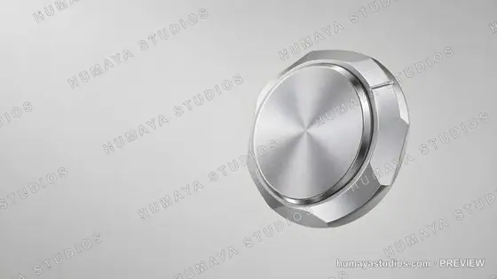Brushed Metal Control Knob on Neutral Gray Background