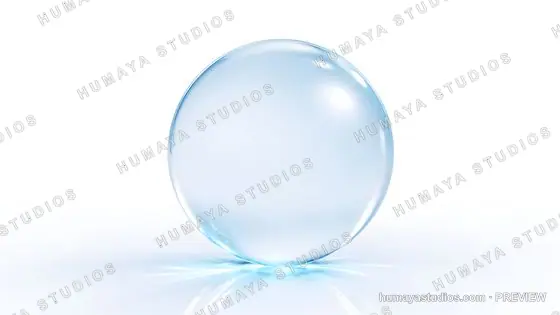 Transparent glass sphere on white background with light reflection