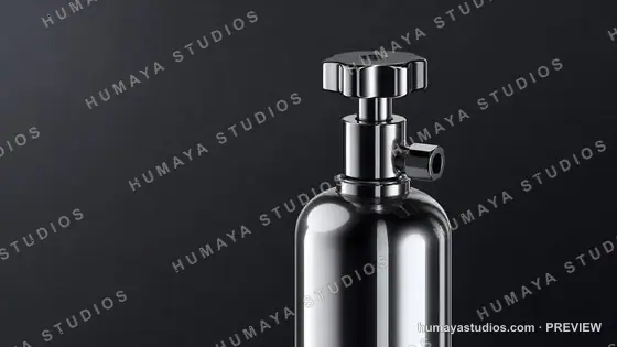 Polished Chrome Gas Cylinder with Valve on Dark Background