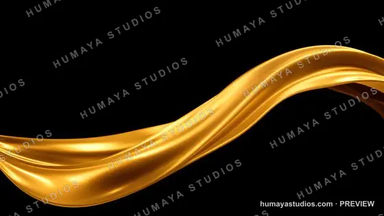 Flowing Golden Silk Ribbon Wave on Black Background