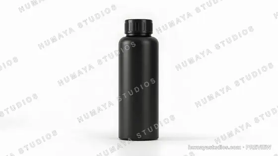 Matte Black Plastic Bottle Mockup on White Background
