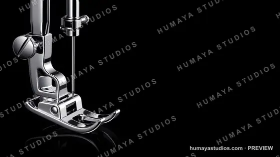Close-up of a Shiny Chrome Sewing Machine Presser Foot and Needle