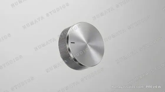 Brushed Metal Control Knob on Neutral Gray Background