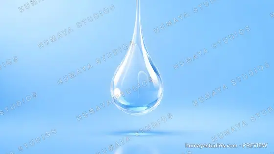 Clear Water Drop Falling on Blue Background, Liquid Macro