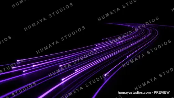 Purple Light Trails Flowing in Digital Cyberspace Network