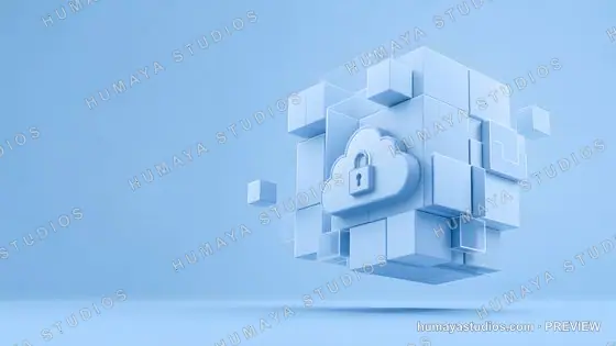 Cloud Computing Security Concept with Lock Icon on Cubes