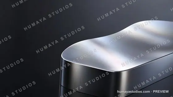 Metallic Sculptural Podium with Curved Surface on Dark Background