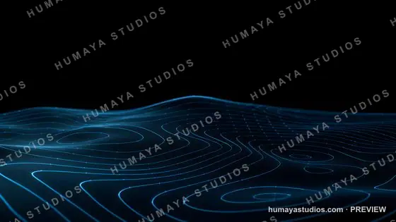 Digital Topographic Map Surface with Glowing Blue Grid Lines