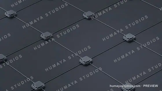 Futuristic Tech Network Grid with Nodes and Connecting Cables