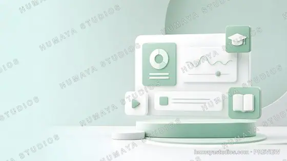 3D E-Learning Dashboard with Charts on Podium
