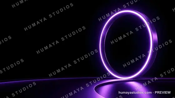 Neon Purple Glowing Ring Light on Dark Podium Background