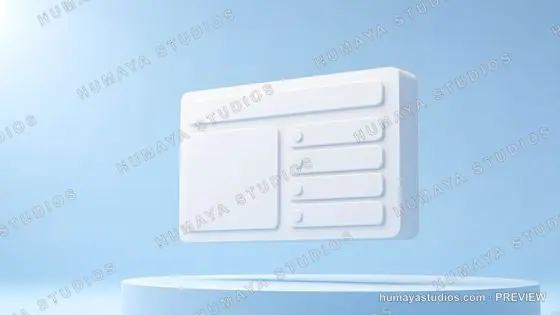 3D UI dashboard website mockup floating on blue podium