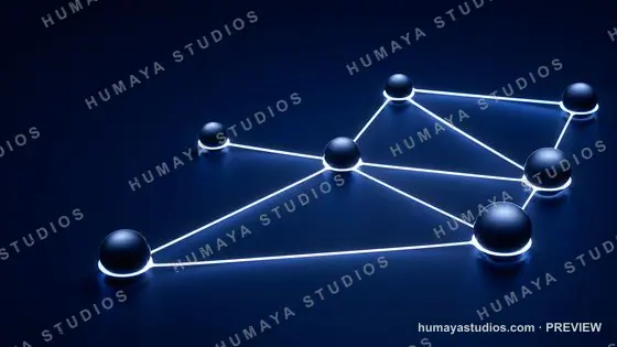 Futuristic Connected Spheres Network on Dark Background
