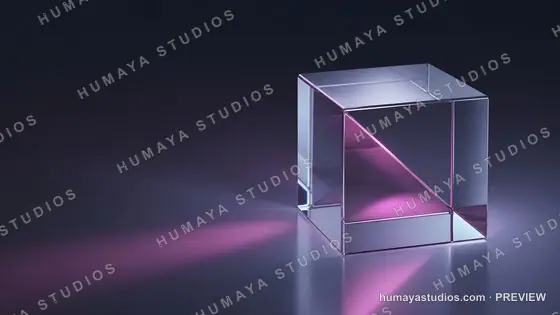 Glass Cube Prism Refracting Light on Dark Surface