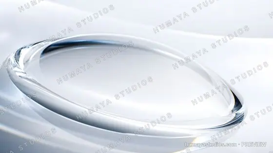Transparent glass lens and optical surface abstract design