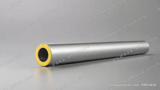 Pre-insulated Pipe with Yellow Foam Core on Grey Studio Background