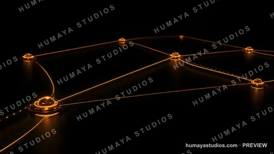Glowing golden network nodes connected in futuristic cyber space