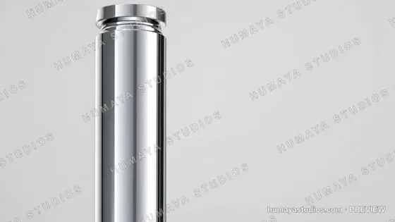 Polished steel cylinder detail on white background