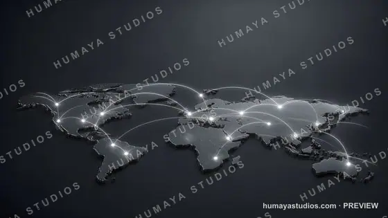 Global network map with glowing connection lines and continents