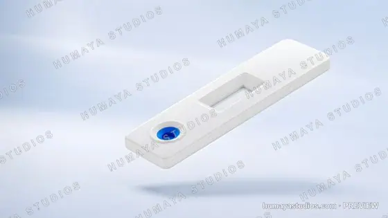 Diagnostic test kit device floating on bright clean background