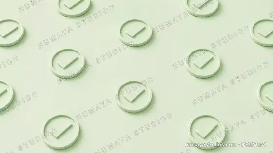 Green checkmark pattern on soft pastel background 3D render