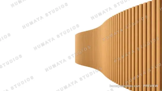 Abstract Curved Wooden Wall Panel Architecture on White Background