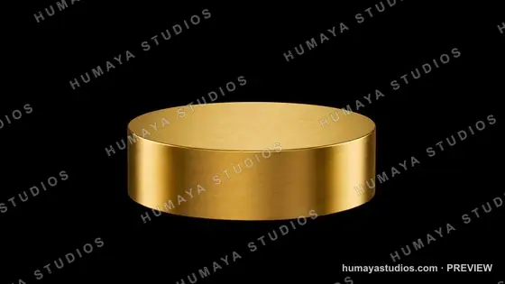 Gold podium pedestal for product presentation on black background