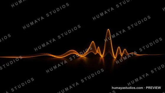 Glowing orange audio wave equalizing on dark background