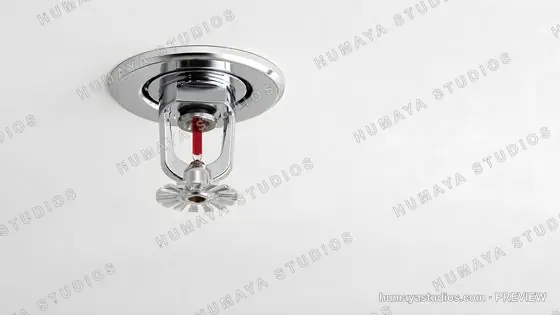 Fire sprinkler system installed on white ceiling