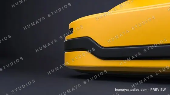 Yellow futuristic vehicle front detail on dark background