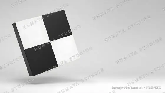 Black and White Checkered Cube Floating on Minimalist Background