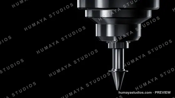 CNC machine spindle cutting tool close-up on dark background