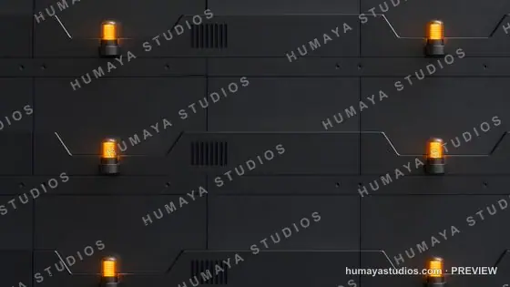Sci-Fi Black Wall with Glowing Orange Warning Lights and Panels