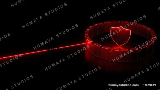 Cyber Security Shield with Red Laser Beam Protection Concept