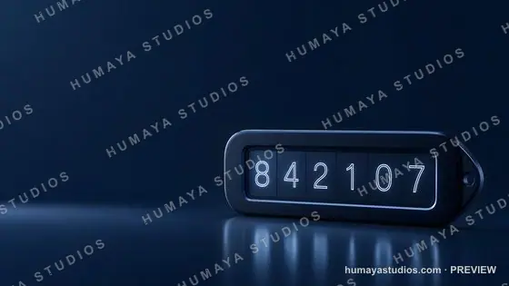 Digital counter with glowing numbers on dark blue background