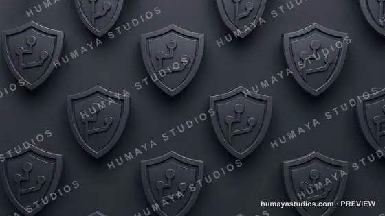 Cybersecurity Shields with Circuit Patterns on Dark Background